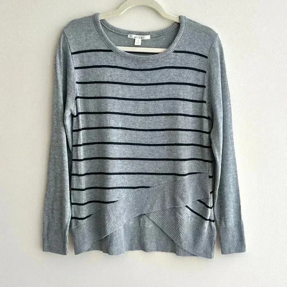 Miami Black Striped Crewneck Grey Pullover Sweater, Tulip Front, Size Medium - Picture 1 of 16